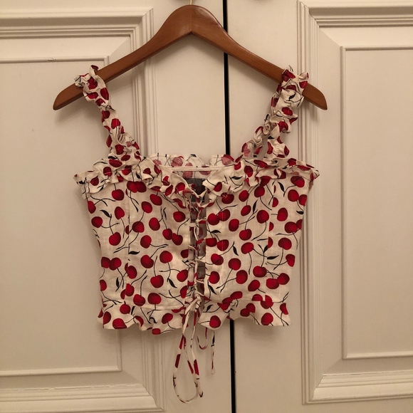 Reformation Tops - Reformation Cherry print Lace up crop top